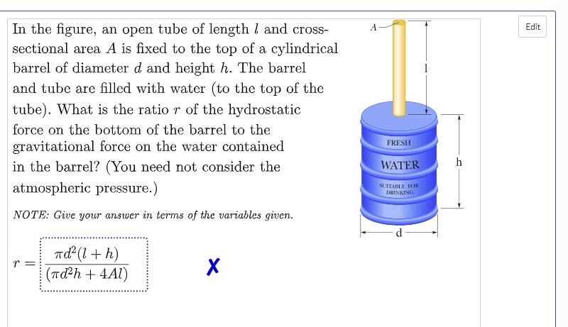 in the figure an open tube of length and cross sectional area a is ...