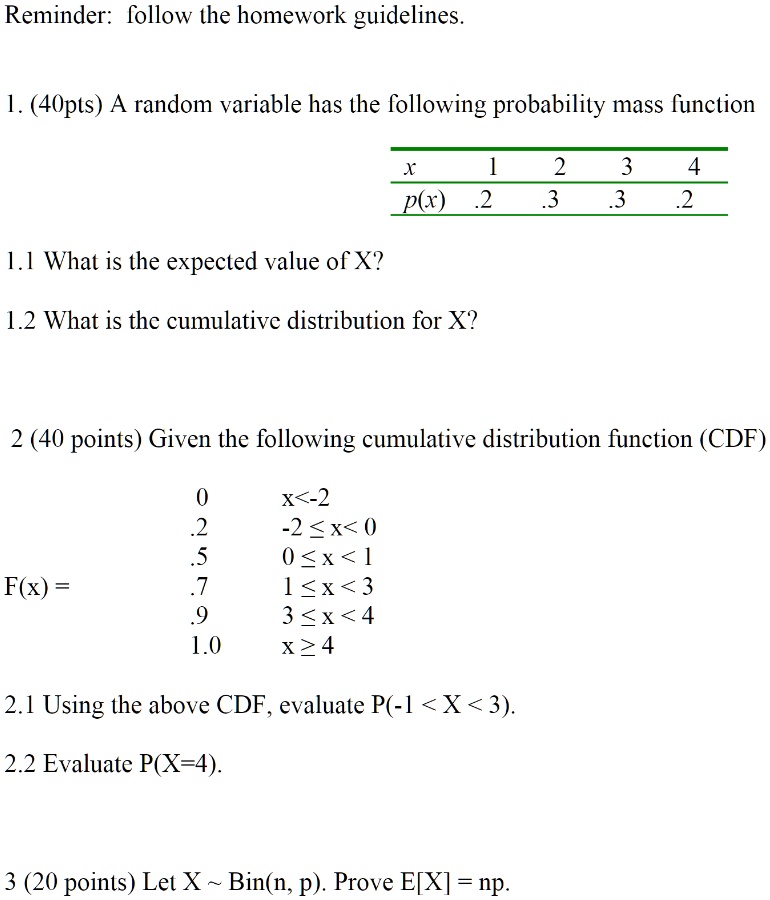 reminder follow the homework guidelines 1 4opts a random variable has ...