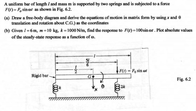 SOLVED: A uniform bar of length I and mass m is supported by two ...