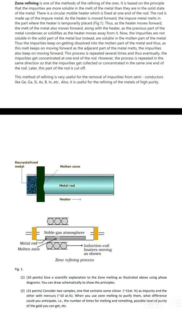 Zone refining is one of the methods of refining ores. It is based on ...