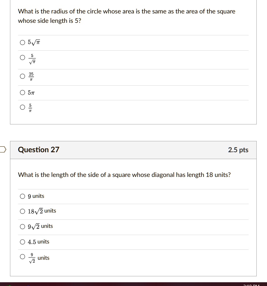 SOLVED What is the radius of the circle whose area is the same as the