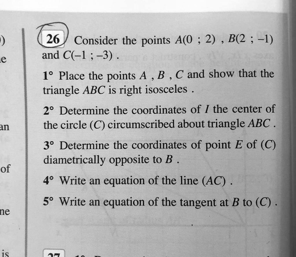 26 Consider The Points A(0 ; 2) B(2 ; -1) And C(-l ; … - SolvedLib