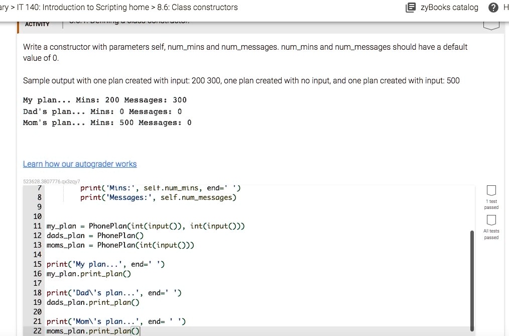 PythonWrite a constructor with parameters self, nummins and nummessages ...