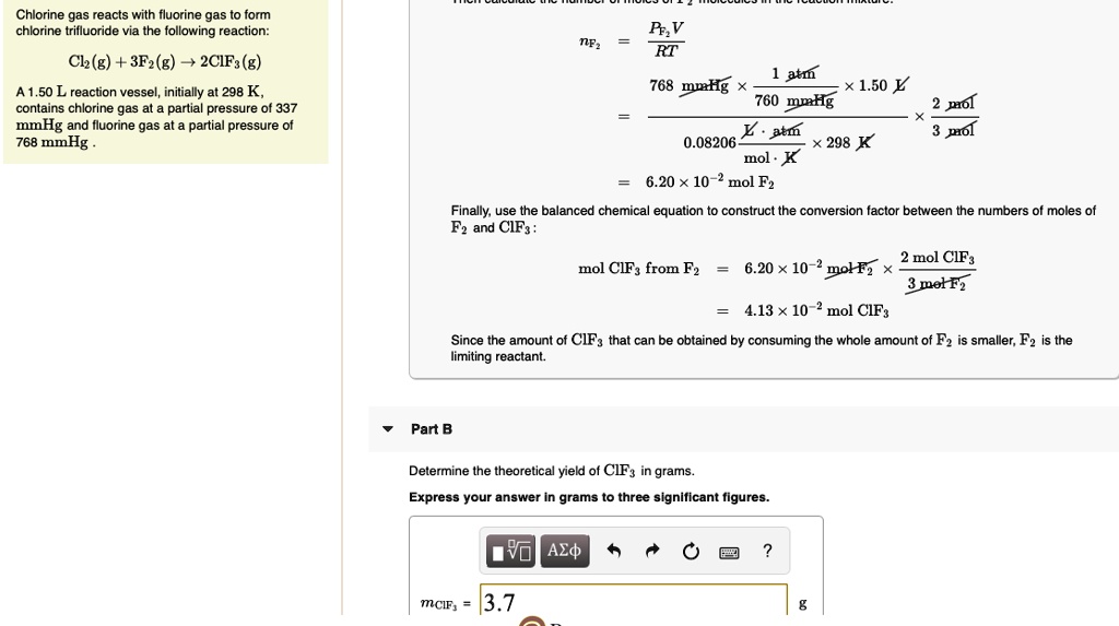 SOLVED Chlorine gas reacts with fluorine gas to form chlorine