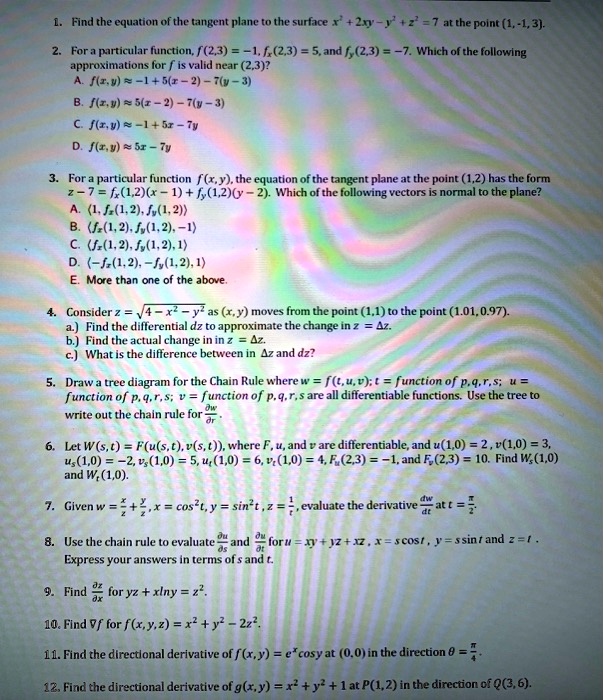 Solved Find The Equation Of The Tangent Plane The Suriace Z0 F 2 7 Atthe Point 1 1 3 For Purticular Function 2 3 16 2 3 5 And 6 2 3 7 Which Of The Following Approximations Valid Near 2 3 F I U