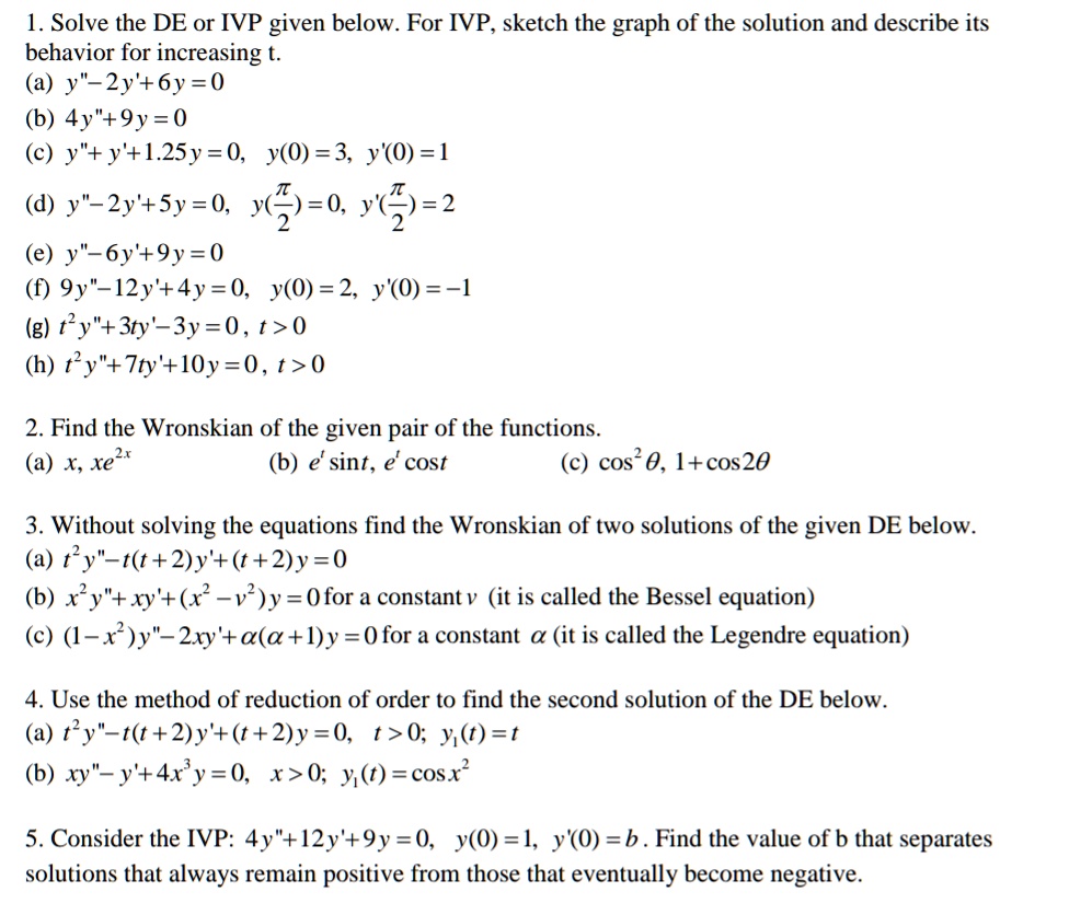 Solved Solve The De Or Ivp Given Below For Ivp Sketch The Graph Of The Solution And Describe Its Behavior For Increasing T A Y 2y 6y 0 B 4y 9y 0 C Y Y 1 25y 0 Y 0 3