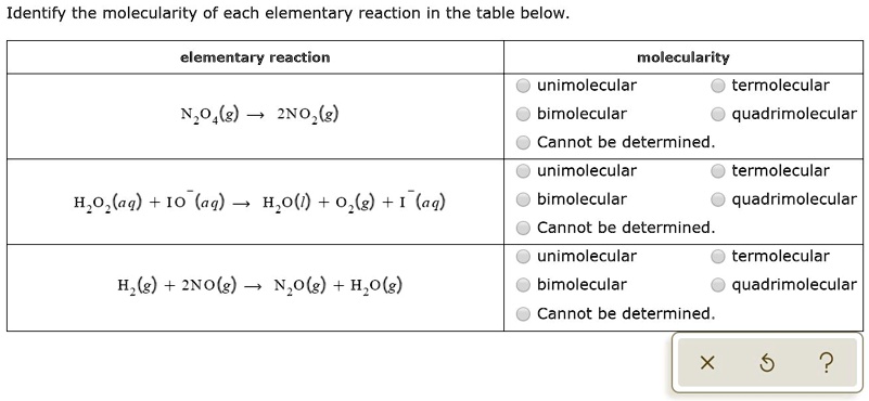 SOLVED Text Identify the molecularity of each elementary