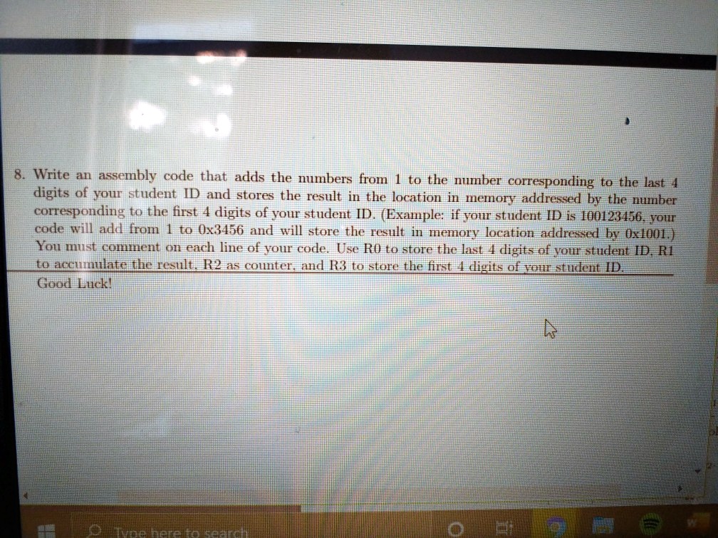 SOLVED: Write an assembly code that adds the numbers from 1 to the ...