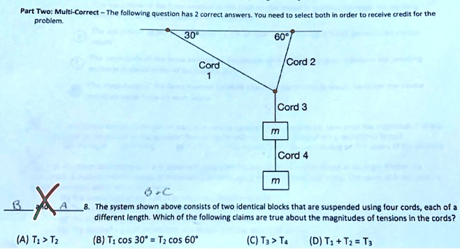 SOLVED: Problem: 30Â° 60Â° Cord 1 Cord 2 Cord 3 M Cord 4 M 3+ 8. The ...