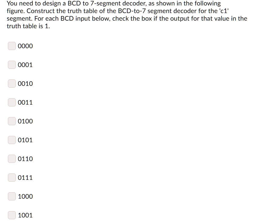 SOLVED: You need to design a BCD to 7-segment decoder, as shown in the ...