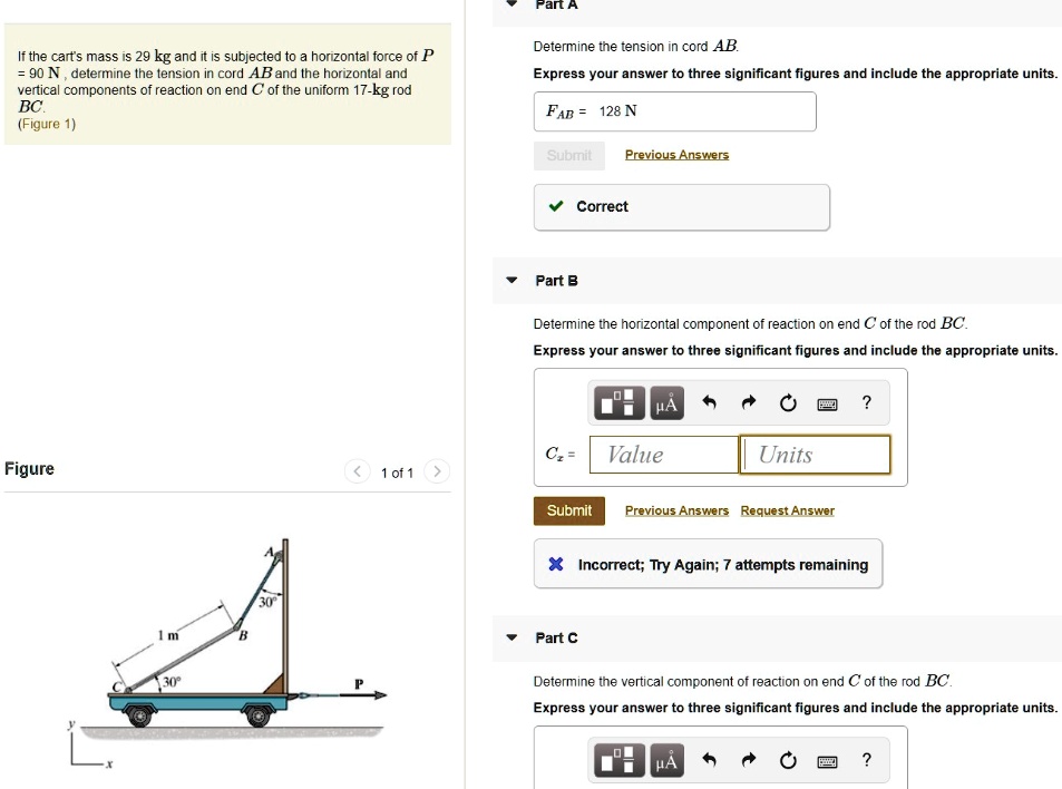 SOLVED: If The Cart's Mass Is 29 Kg And It Is Subjected To A Horizontal ...