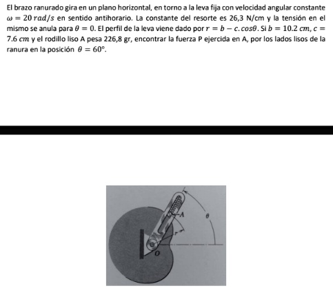 el brazo ranurado gira en un plano horizontal en torno a la leva fija con velocidad angular constante omega 20rads en sentido antihorario la constante del resorte es 263ncm y la tension en e 62053
