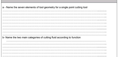 SOLVED: a - Name the seven elements of tool geometry for a single point ...