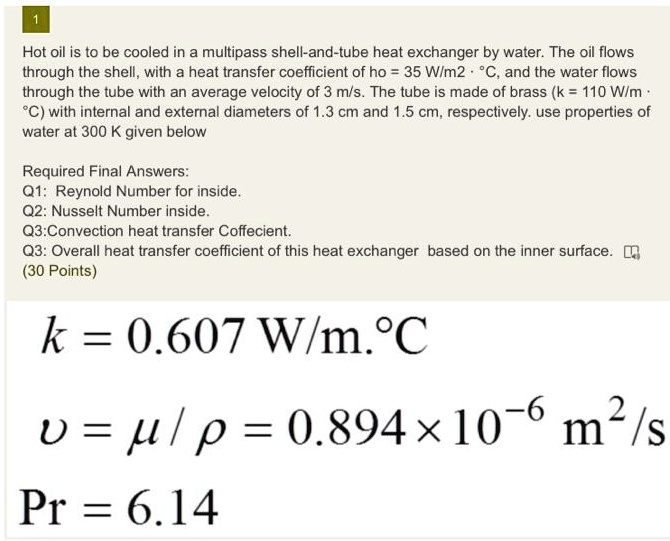 SOLVED Hot oil is to be cooled in a multipass shellandtube heat