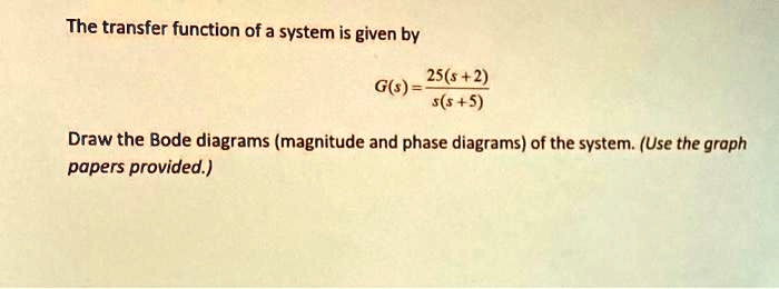 SOLVED: The transfer function of a system is given by: 25(s+2) G(s) = s ...