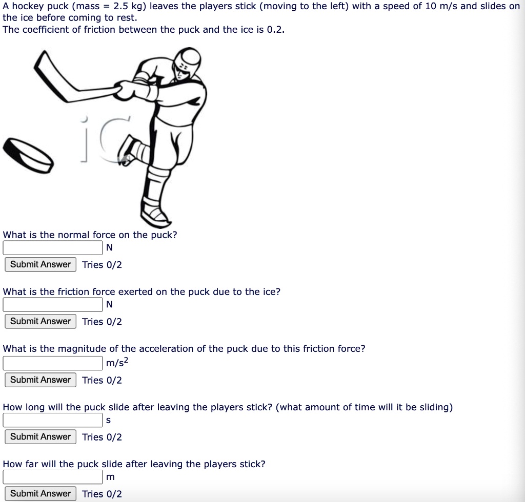 SOLVED A hockey puck (mass = 2.5 kg) leaves the players stick (moving