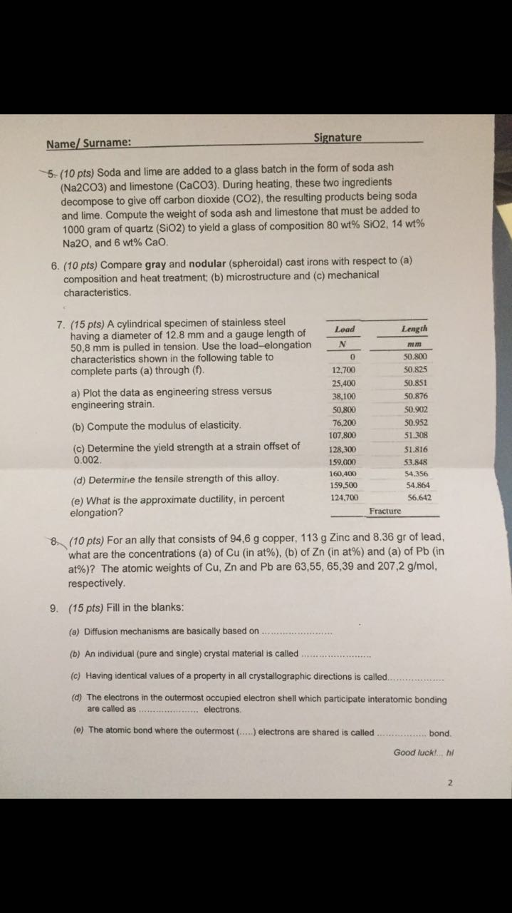 SOLVED Name/Surname Signature 5. (10 pts) Soda and lime are added to