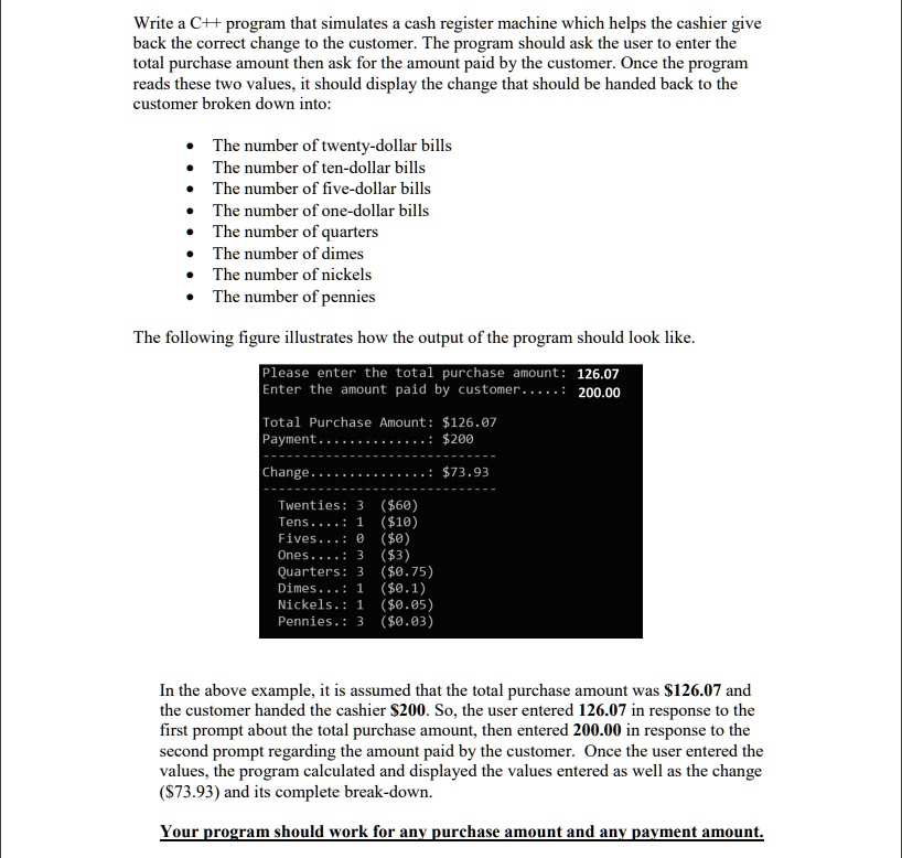 write a c program that simulates a cash register machine which helps ...