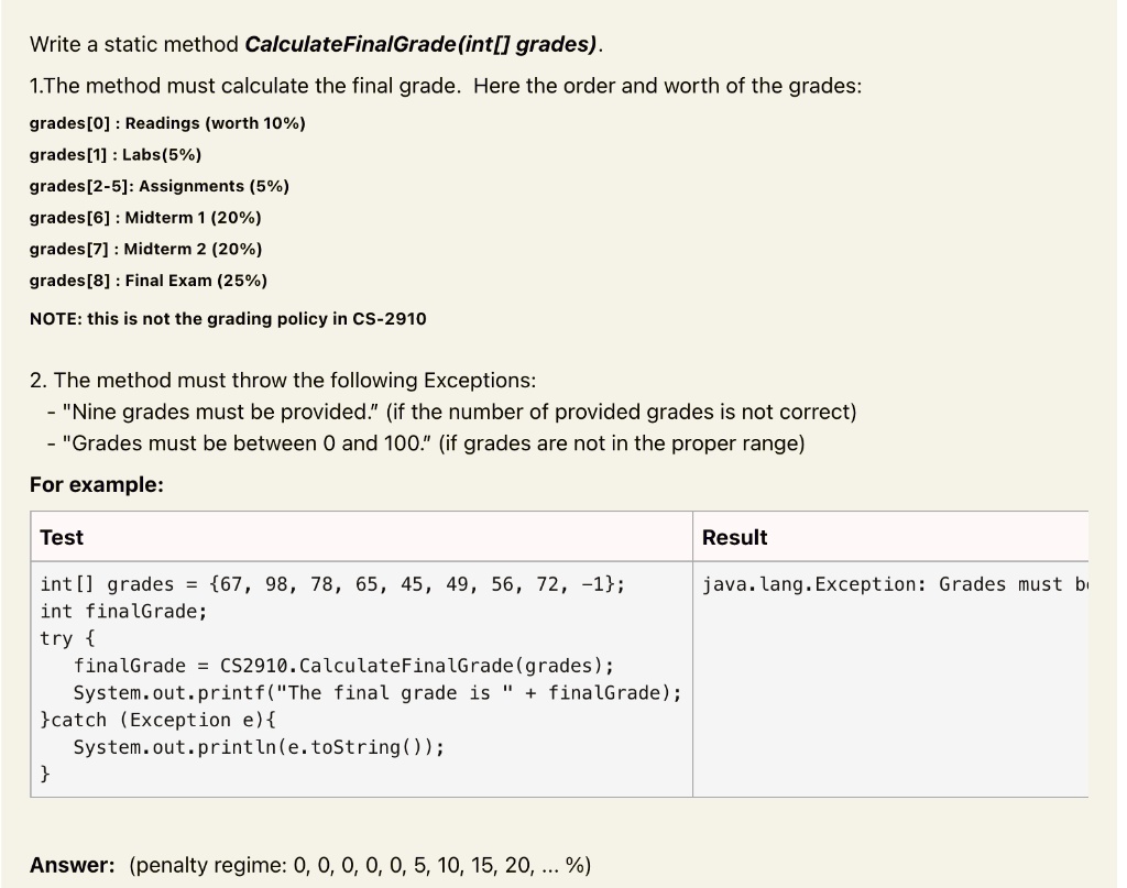 SOLVED: Write a static method CalculateFinalGrade(int[] grades). 1. The ...