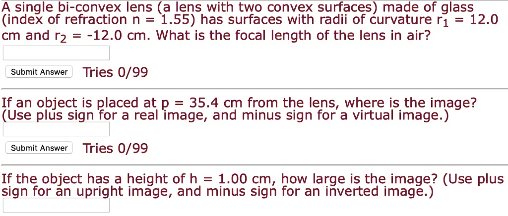 SOLVED: A single bi-convex lens (a lens with two convex surfaces made ...