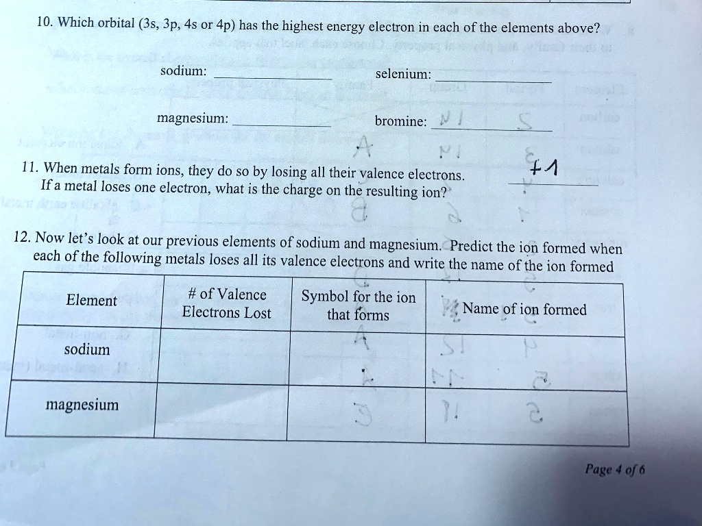 SOLVED 10. Which orbital (3s, 3p, 4s, or 4p) has the highest energy