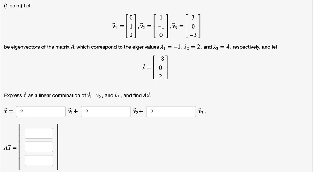 SOLVED point) Let V1 " [3 V3 be eigenvectors of the matrix A which