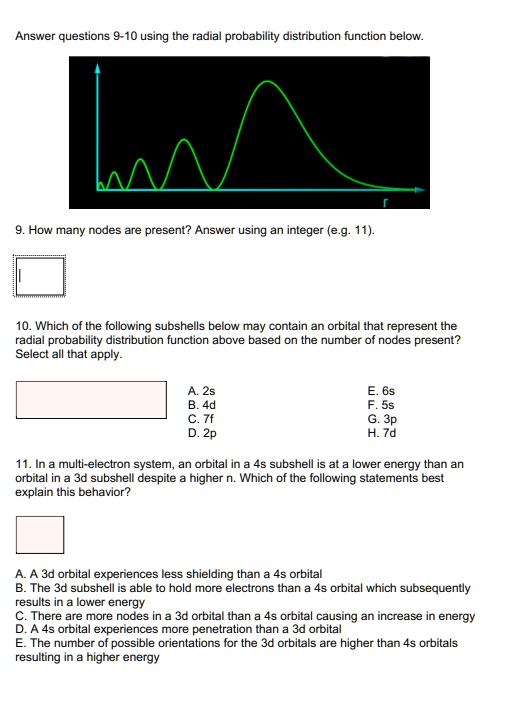 SOLVED: Answer questions 9-10 using the radial probability distribution ...
