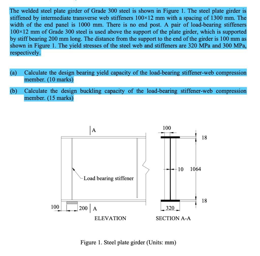 SOLVED The welded steel plate girder of Grade 300 steel is shown in