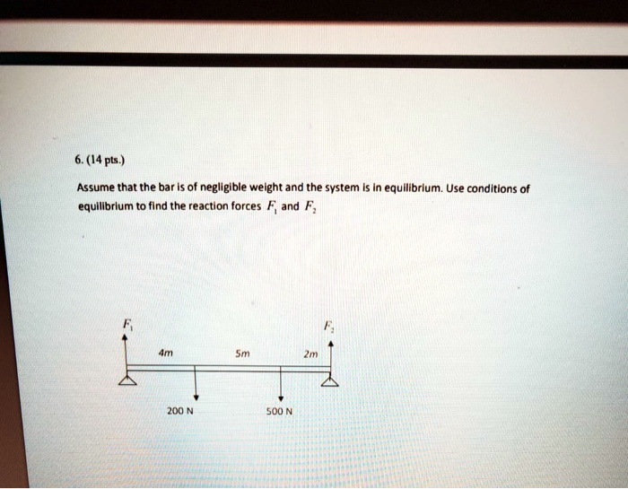 14 pts assume that the bar is of negllgible weight and the system is in equllibrlum use condltions of equlllbrlum to find the reaction forces f and f 200 n soo n 43665