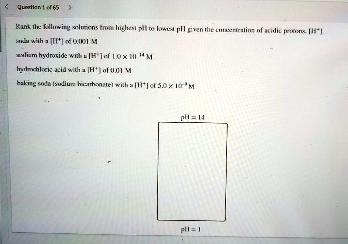 SOLVED Question of 65 Rank the following solutions from highest e pH to lowest pH given the