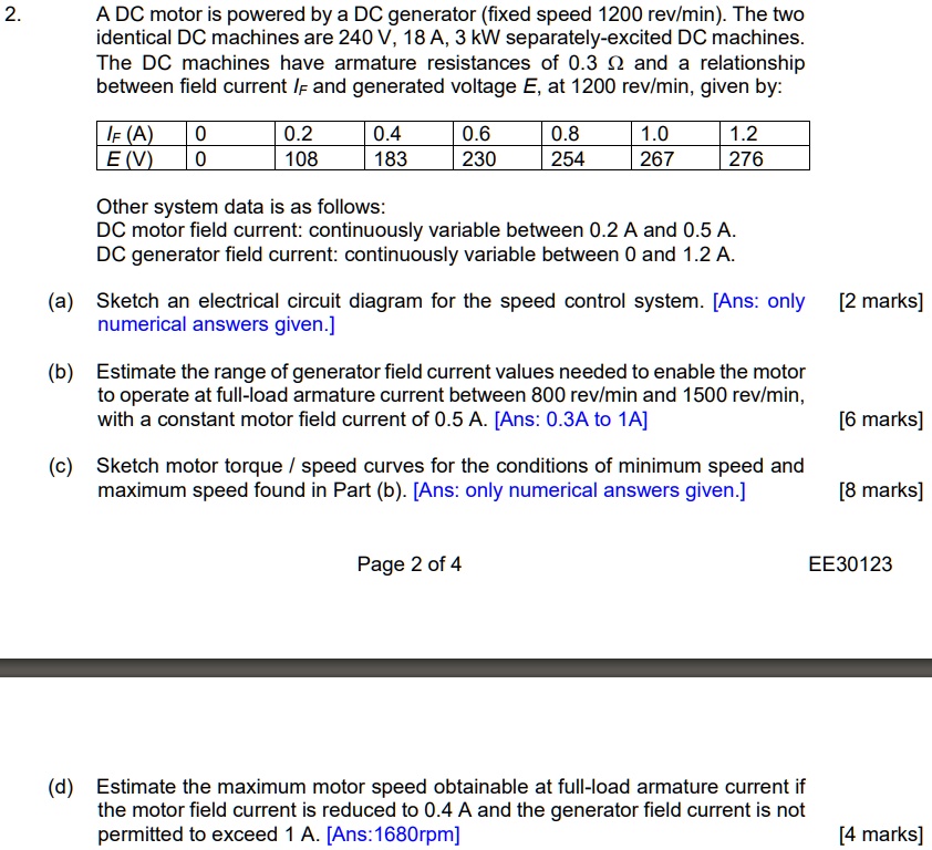 SOLVED: A DC motor is powered by a DC generator (fixed speed 1200 rev ...