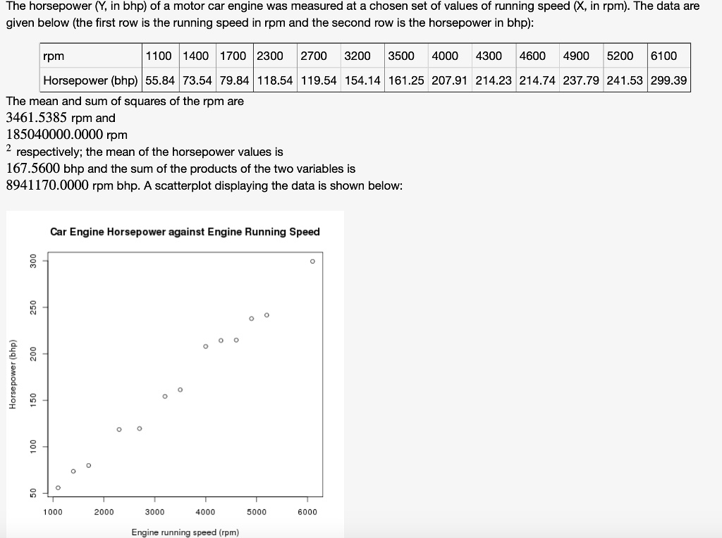 solved-the-horsepower-y-in-bhp-of-a-motor-car-engine-was-measured