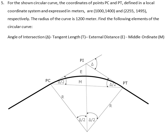 SOLVED: For the shown circular curve, the coordinates of points PC and ...