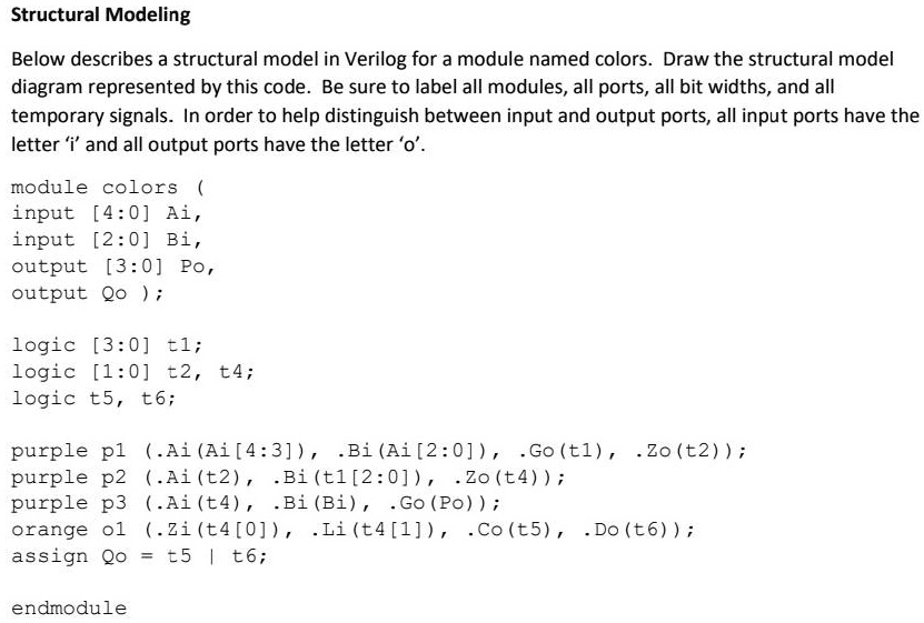 Structural Modeling Below describes a structural model in Verilog for a ...