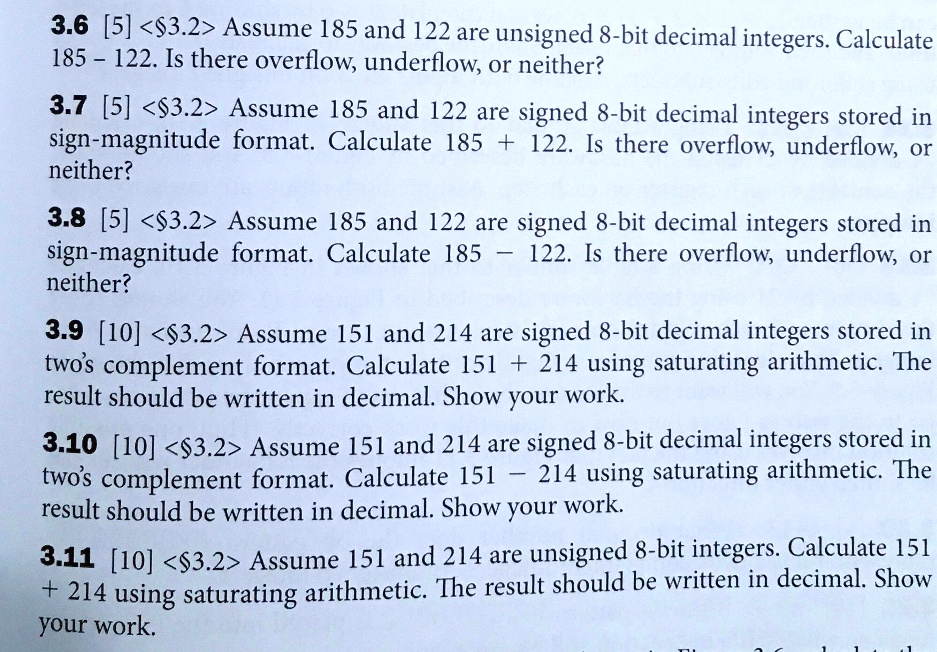 SOLVED: 3.6 [5] Assume 185 and 122 are unsigned 8-bit decimal integers ...