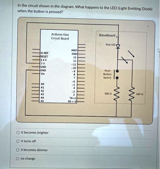 SOLVED: In the circuit shown in the diagram: What happens to the LED ...