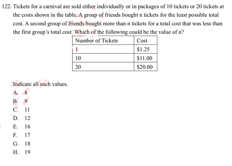 122. Tickets for a carnival are sold either individually or in packages