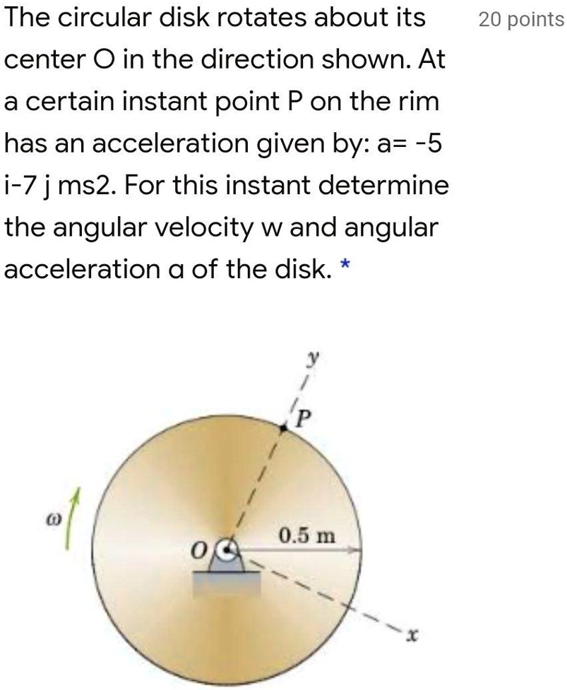Acceleration Disc SOLVED: The circular disk rotates about its 20-point center O in the ...