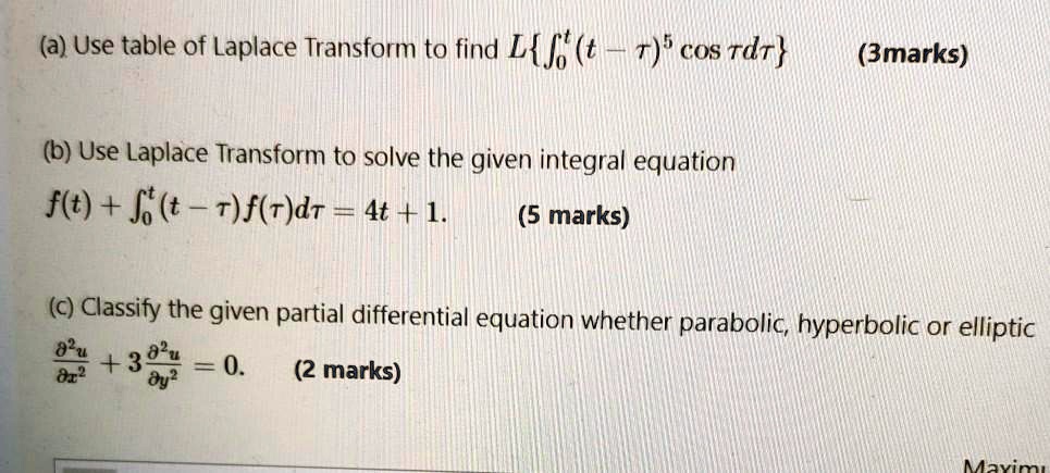 Sprawdzian Z 2 Działu J Niemiecki 1 Gimnazjum SOLVED: (a) Use table of Laplace Transform to find LJ (t 7) ' cos tdr
