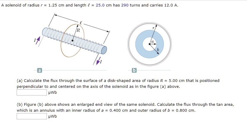 SOLVED: Solenoid Of Radius 1.25 Cm And Length 25,0 Cm Has 290 Turns And ...