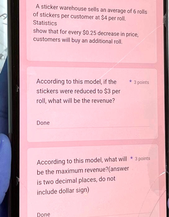 A A sticker warehouse sells an average of 6 rolls of stickers per