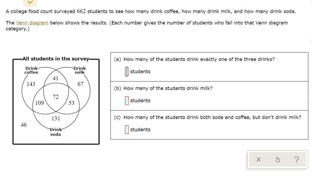 SOLVED college food court surveyed 662 students to see how many drink coffee, how many drink