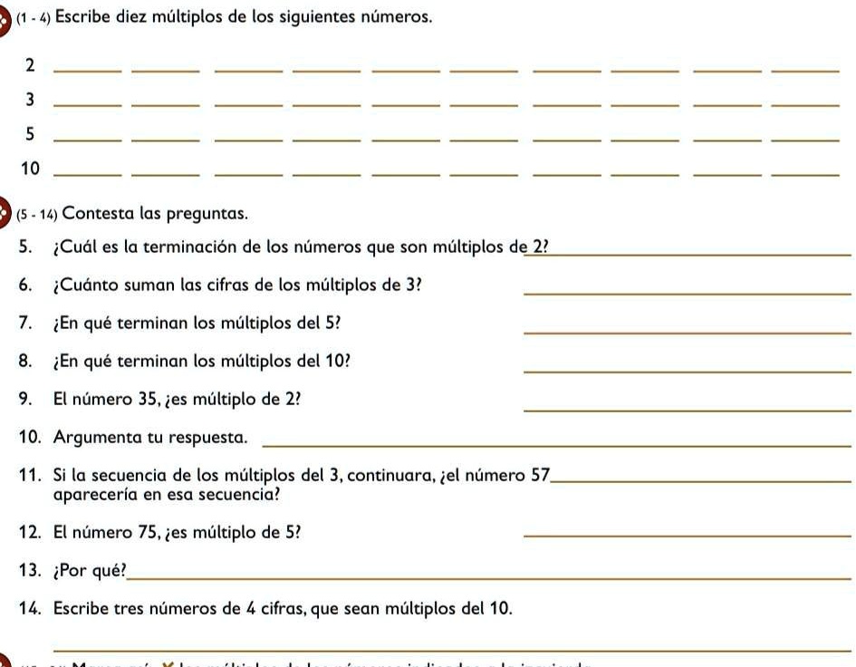 SOLVED: Aiudaaa plis doy coronita Escribe diez múltiplos de los