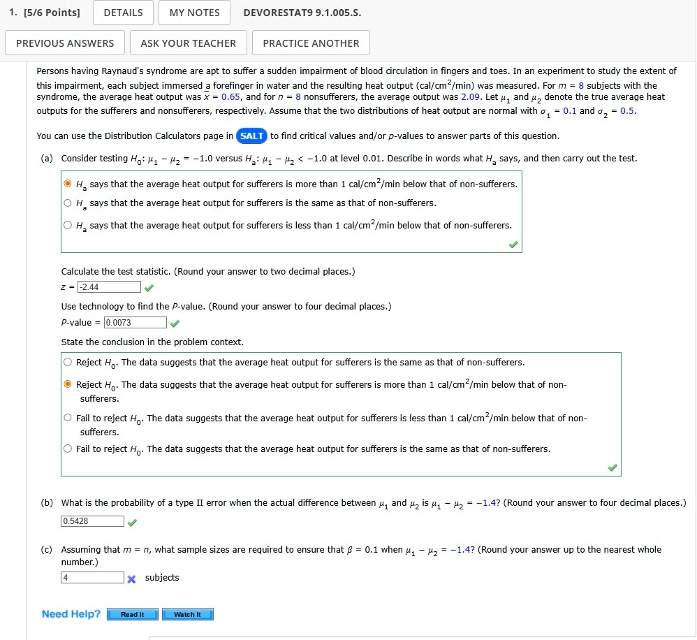 1 56 points details my notes devorestat9 91005s previous answers ask your teacher practice another persons having raynauds syndrome are apt to suffer a sudden impairment of blood circulation 06163