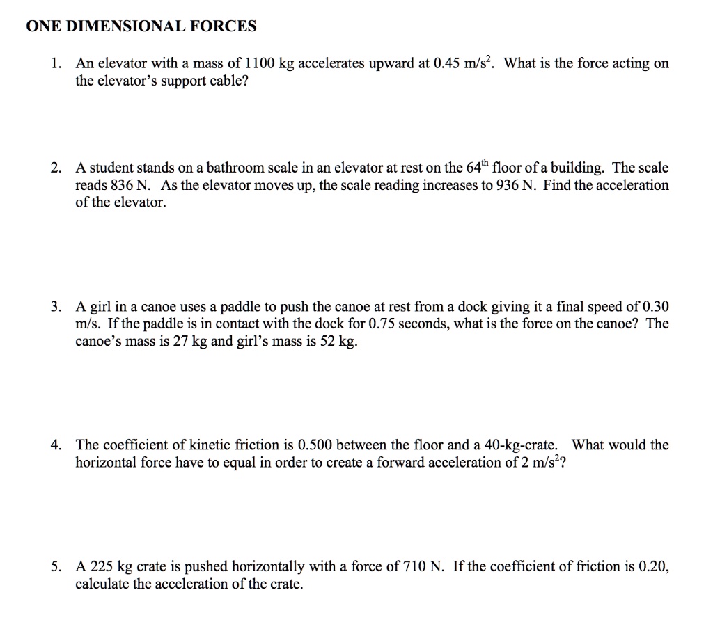 SOLVED ONEDIMENSIONAL FORCES An elevator with a mass of 1100 kg