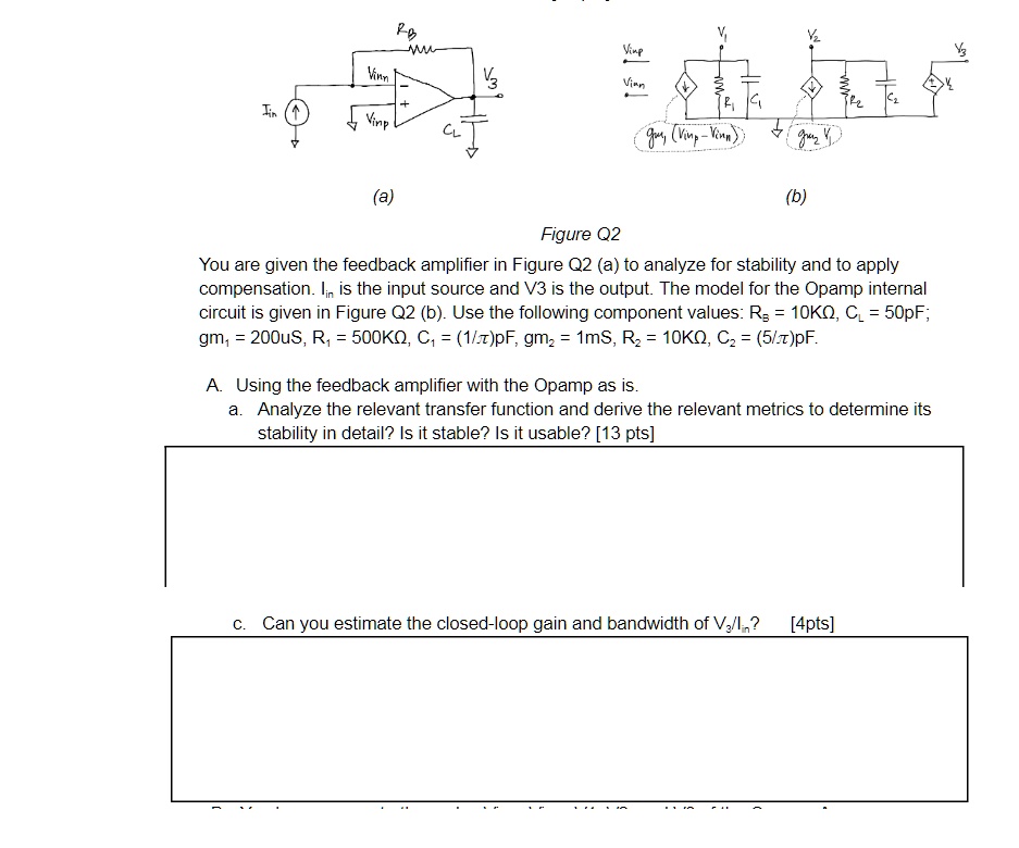 SOLVED: (a) (b) Figure Q2 You are given the feedback amplifier in ...