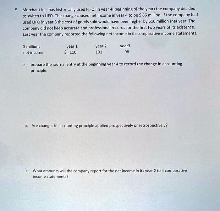 SOLVED: 5. Merchant Inc. has historically used FIFO. In year 4 ...