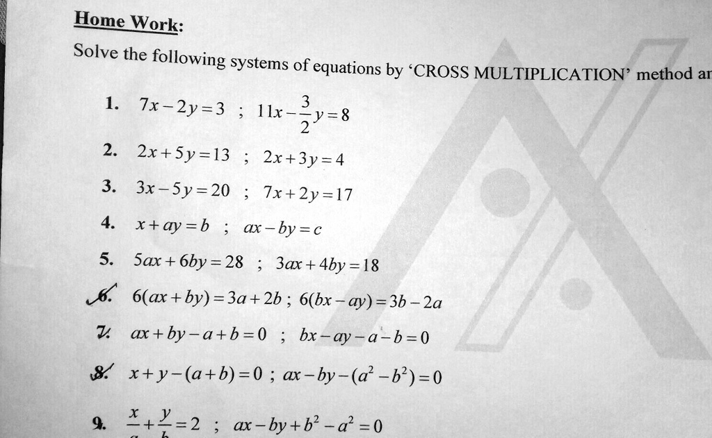 Solved Please Help Solve Fast Its Urgent Ques No 8th Home Work Solve The Following Systems Of Equations By Cross Multiplication Method Ar 13 Tx 2y 3 X 3 2y 8 2 2x Sy 13 2x 3y 4 3 3x Sy Solved Please Help Solve Fast Its Urgent Ques No 8th Home Work Solve The Following Systems Of Equations By Cross Multiplication Method Ar 13 Tx 2y 3 X 3 2y 8 2 2x Sy 13 2x 3y 4 3 3x Sy