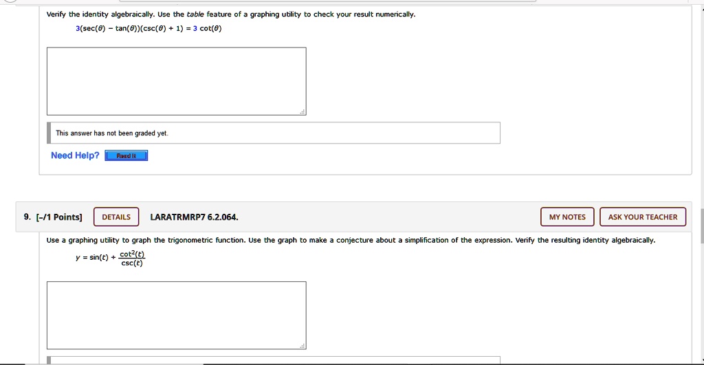 SOLVED: Venfy the identty algebraically- Use the table feature of ...