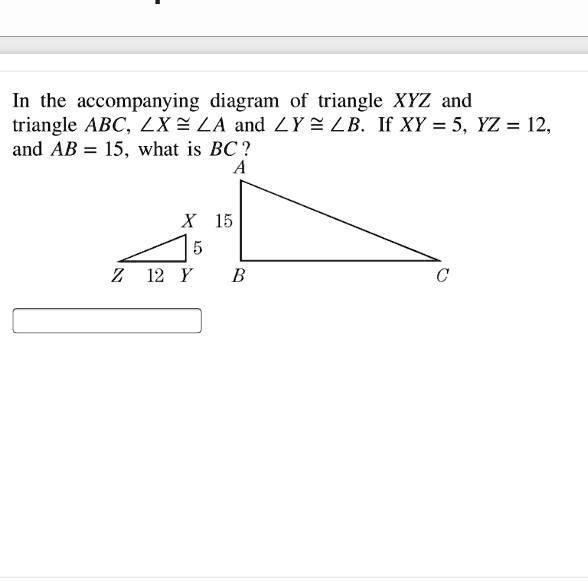 In the diagram of triangle XYZ and triangle ABC, angle X